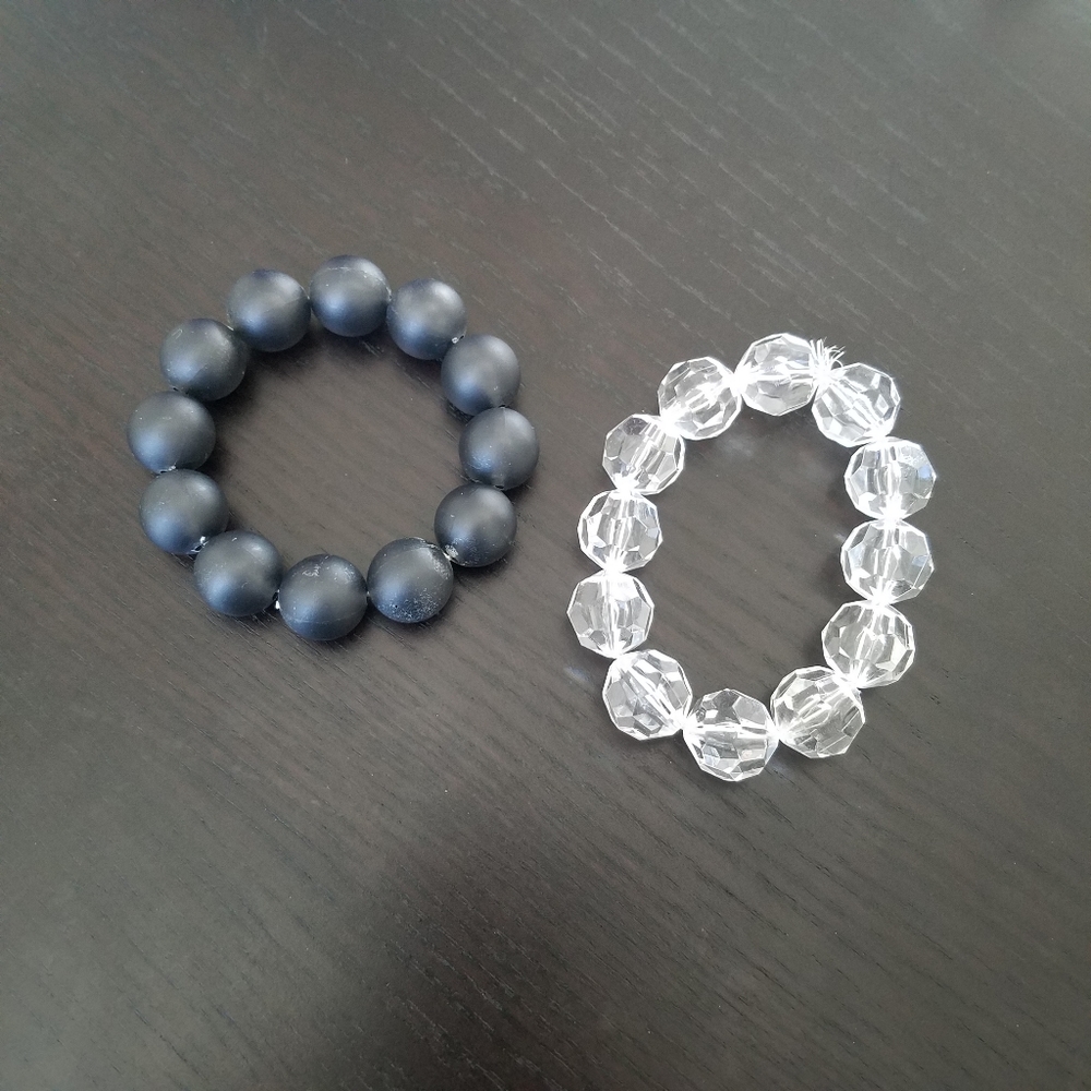 Pair of Beaded Bracelets Black & Clear